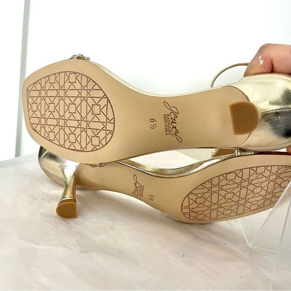 Jewel Badgely Mischka Angel Gold Metallic Jeweled Sandals Size 6.5 New in box - Picture 10 of 10